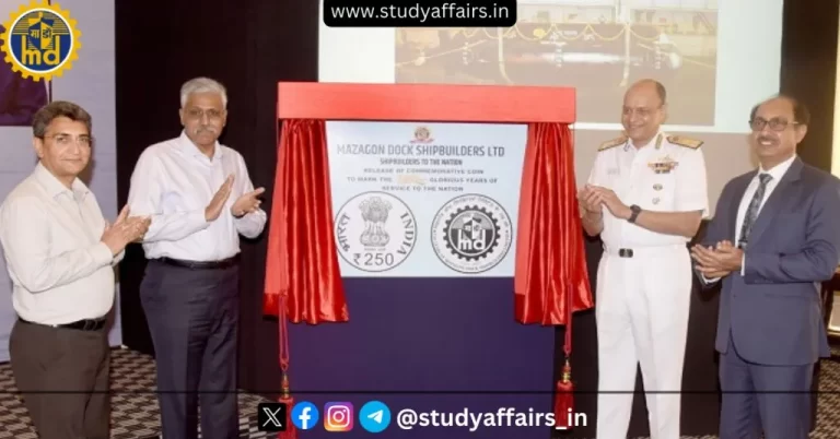 Mazagon Dock Shipbuilders Limited (MDL), Mumbai celebrated its 250th Foundation Day on 16 May 2024 and released a commemorative coin.