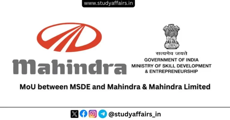 MSDE has signed an MoU with Mahindra & Mahindra Limited to conduct two pilot projects under the Drone Didi scheme.