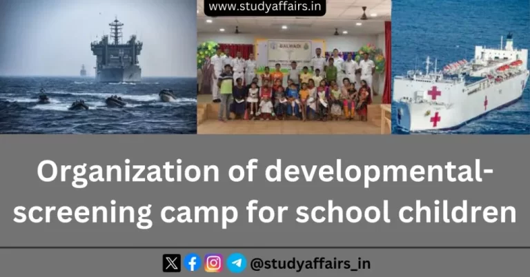 A developmental screening camp for school children was conducted by Naval Hospital Ship Kalyani and Eastern Command at Visakhapatnam.